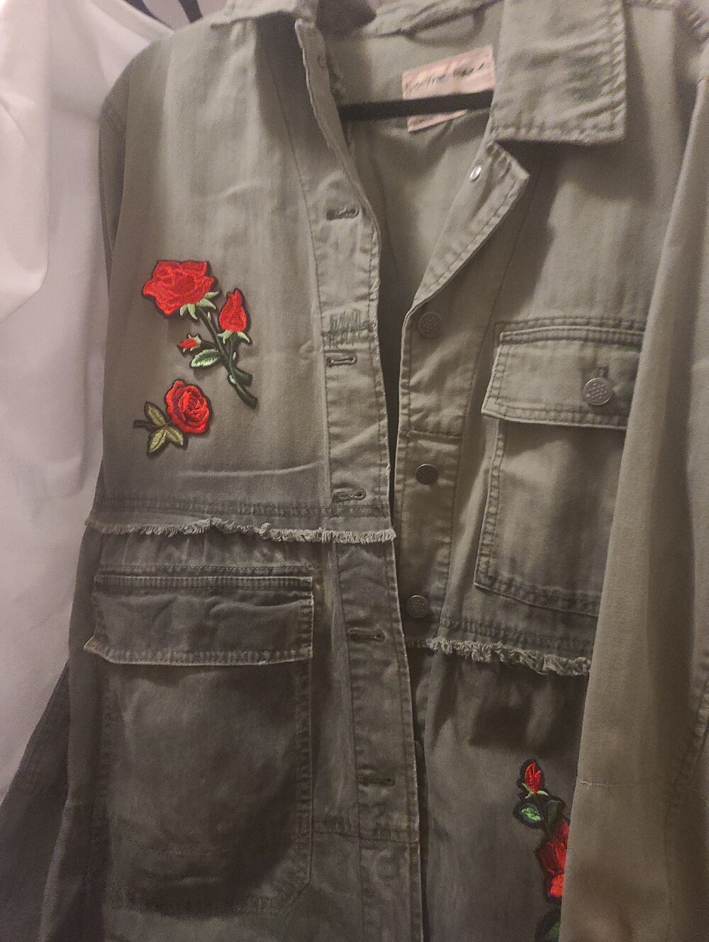 Preloved WE THE FREE Upcycled Olive Green Embroidered Utility Jacket